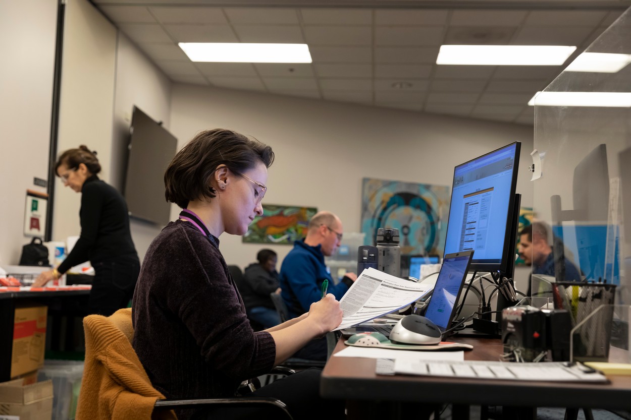 pisarna,zaposleni,računalnik,miza,ženska,papri