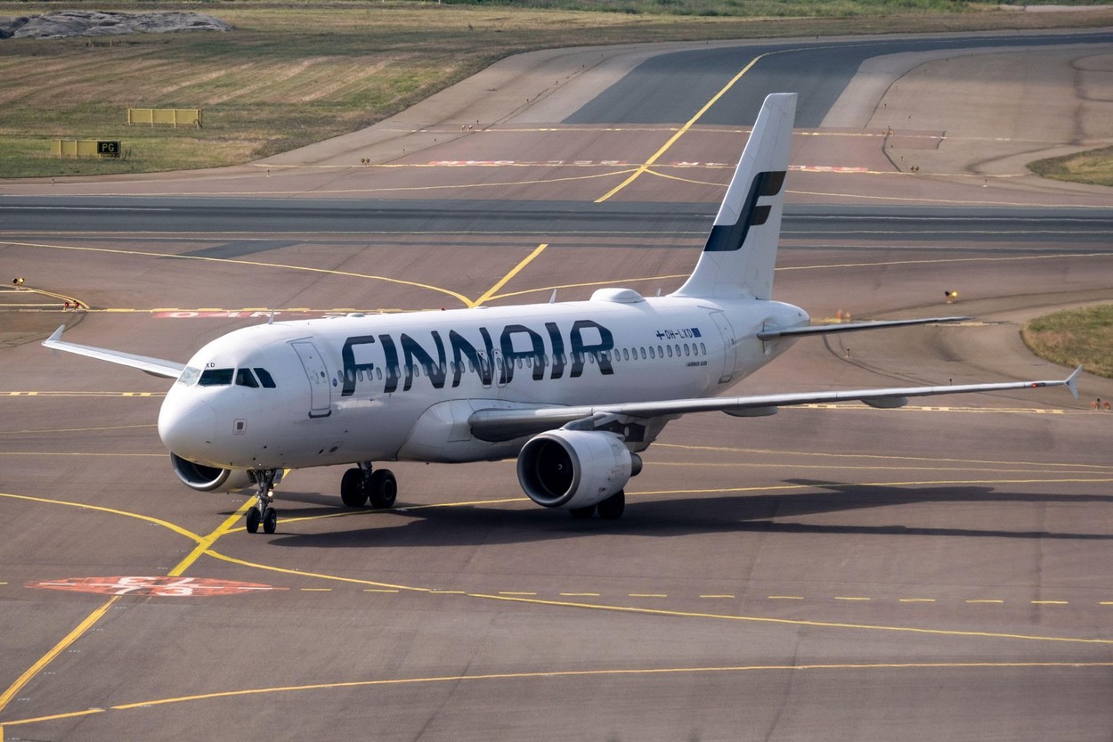 Helsinki / Finland - JULY 2, 2022: An Airbus A320, operated by the Finnish flag carrier Finnair, taxiing at Helsinki Airport