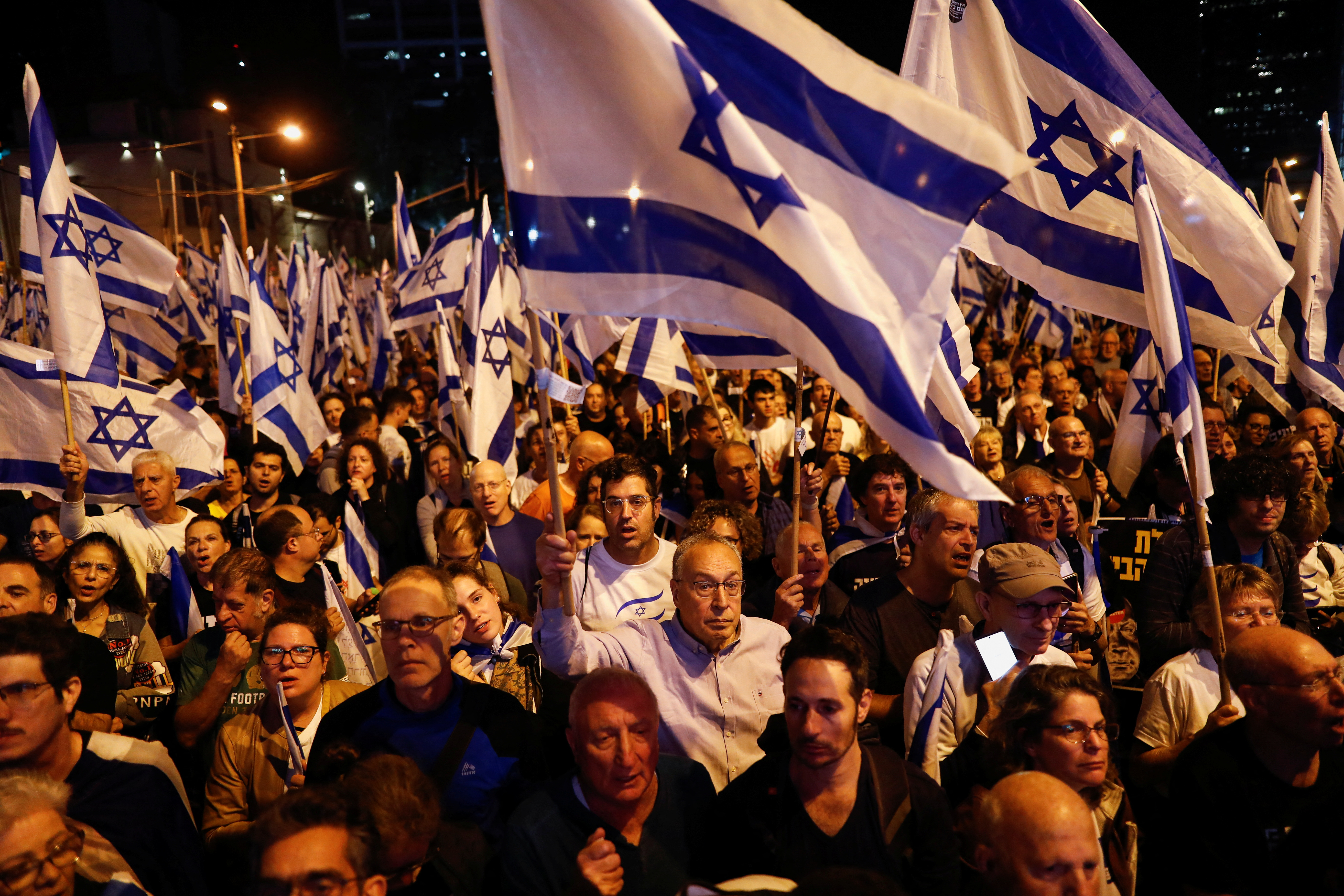 Demonstration against Israel's nationalist coalition government's judicial overhaul, in Tel Aviv