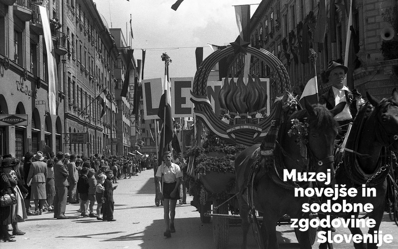 Prvomajska parada v Ljubljani leta 1946 (Foto: Slavko Smolej, hrani Muzej novejše in sodobne zgodovine Slovenije)