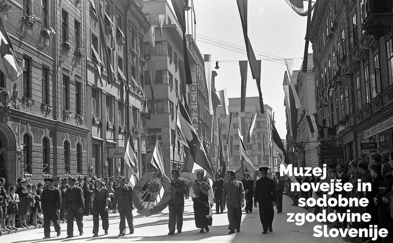 Prvomajska parada v Ljubljani leta 1946 (Foto: Slavko Smolej, hrani Muzej novejše in sodobne zgodovine Slovenije)