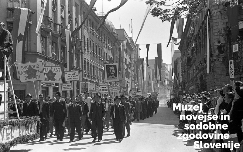Prvomajska parada v Ljubljani leta 1946 (Foto: Slavko Smolej, hrani Muzej novejše in sodobne zgodovine Slovenije)