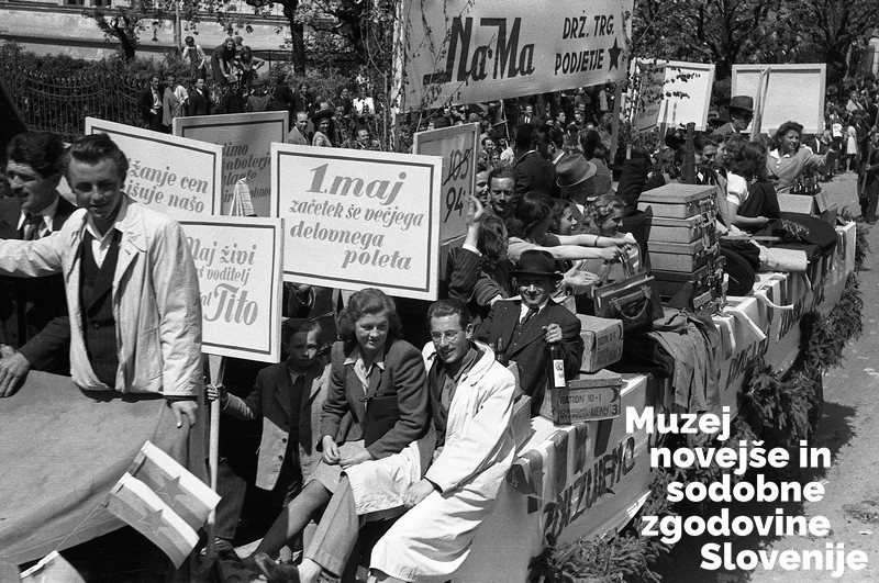 Prvomajska parada v Ljubljani leta 1946 (Foto: Jože Kološa, hrani Muzej novejše in sodobne zgodovine Slovenije)