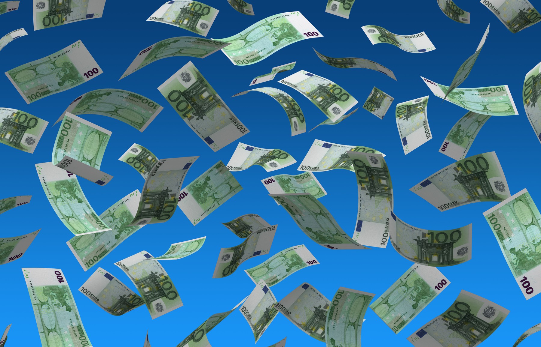 leteči evro bankovci denar leti pada z neba