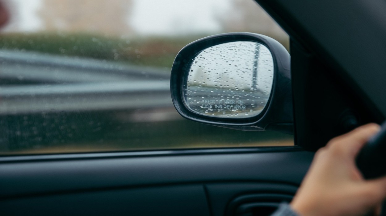 water drops on car mirror