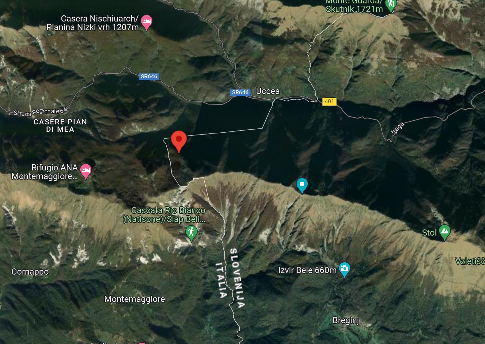 Najbolj zahodna točka Slovenije je ob meji z Italijo (Zanem zaslona/GOOGLE Zemljevidi)