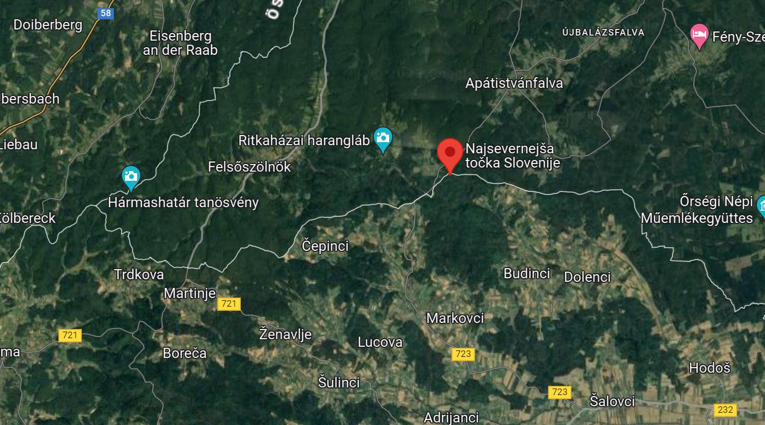 najsevernejša točke Slovenije, zemljevid, Google