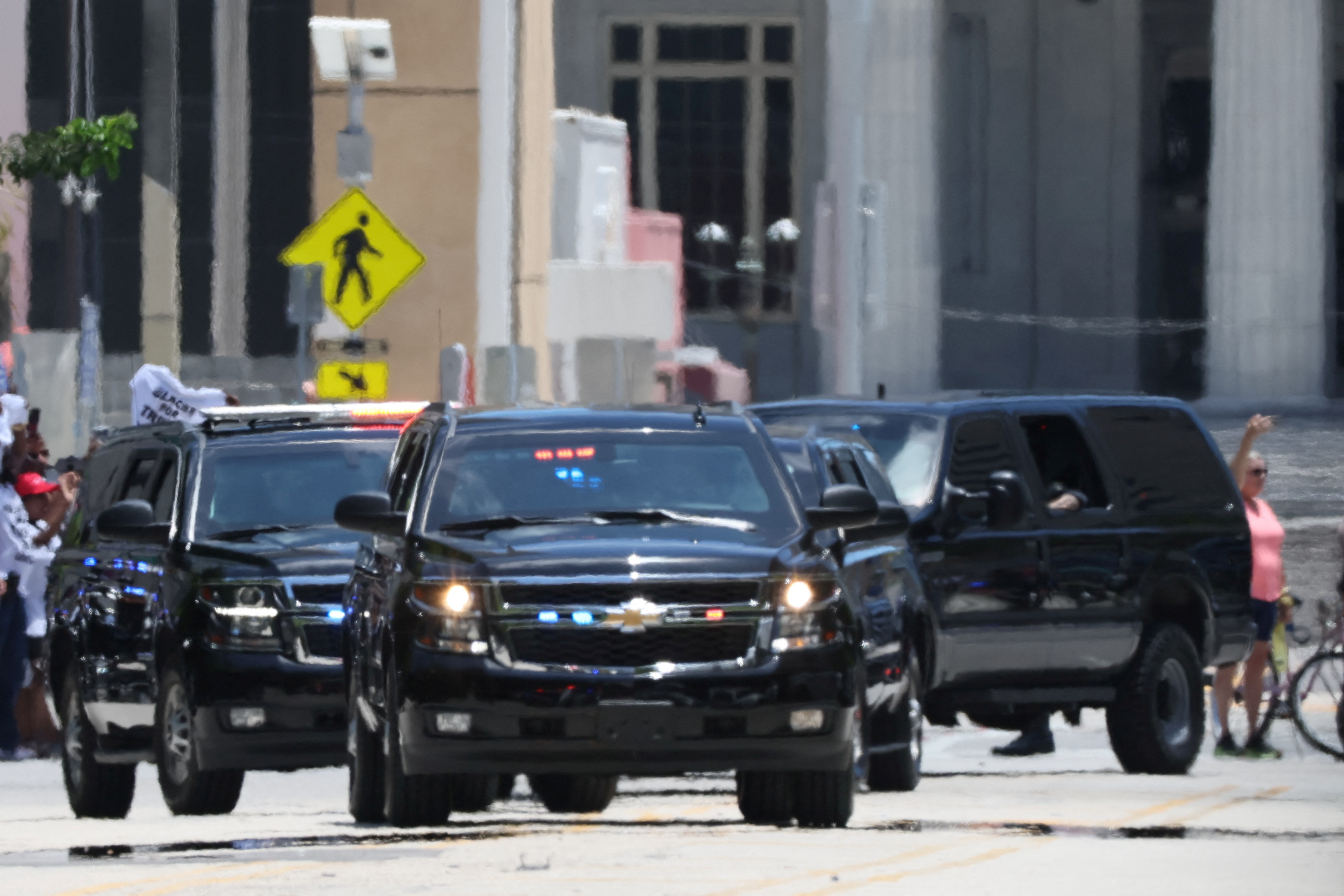 Former U.S. President Donald Trump arrives at the Wilkie D. Ferguson Jr. United States Courthouse