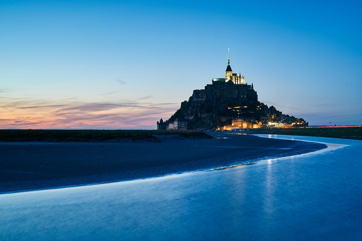 Mont Saint-Michel at dusk, Normandy, France