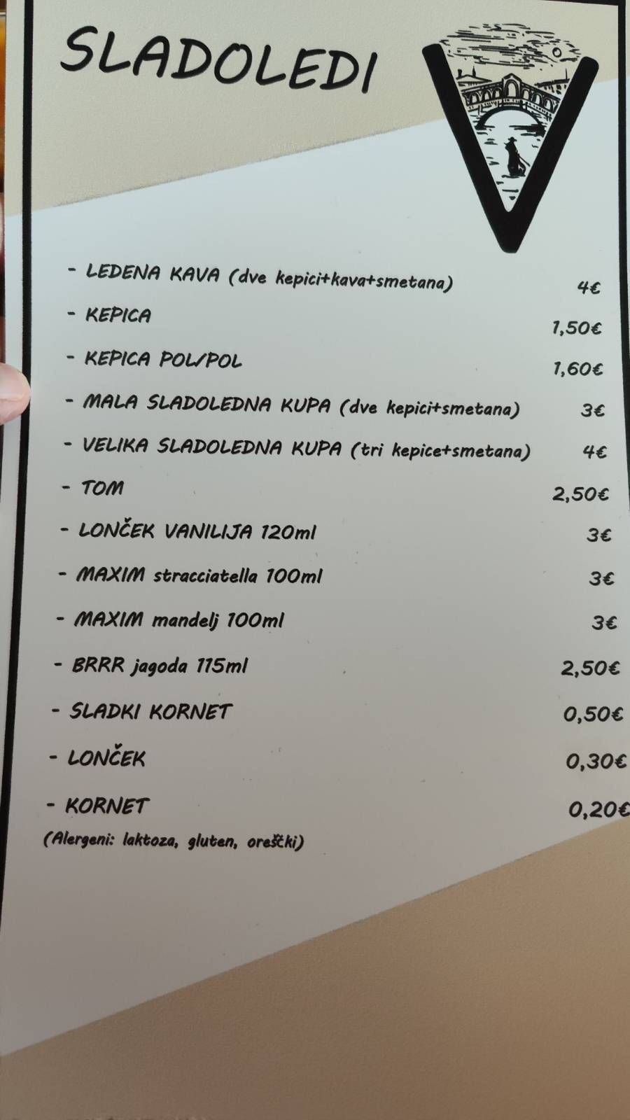 sladoled, cena, cenik, Jesenice
