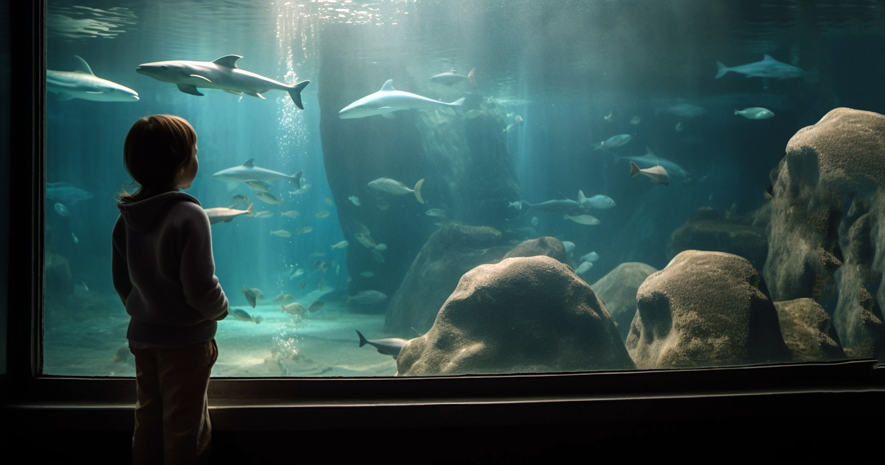 otrok, akvarij, oceanarij, ribe, morski pes, morski psi