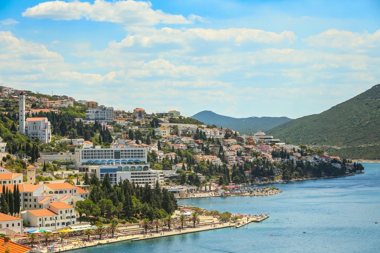 NEUM, BOSNIA AND HERZEGOVINA - JULY 16, 2017 : A view of the town and waterfront in Neum, Bosnia and Herzegovina.
