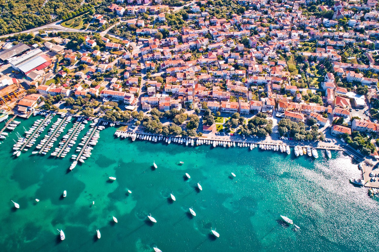 Punat. Town of Punat aerial view, Island of Krk