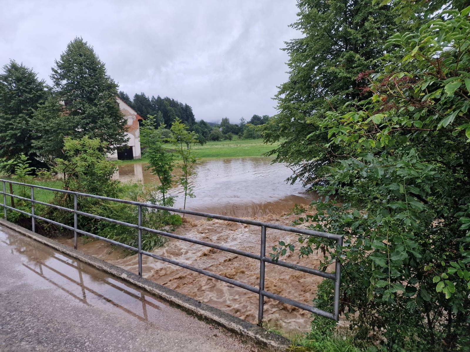 Poplavljanje reke Mislinje v Mislinjski Dobravi (foto: Aljaž Uršej/N1)