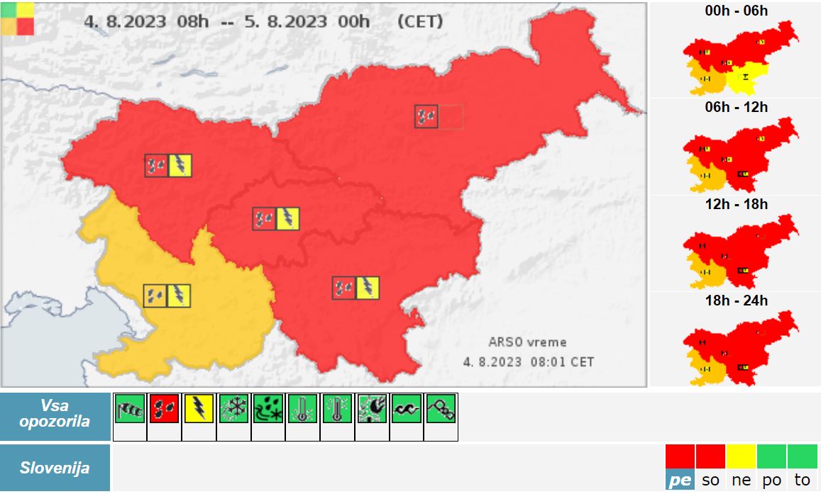 ArsoRdeče opozorilo za večji del države