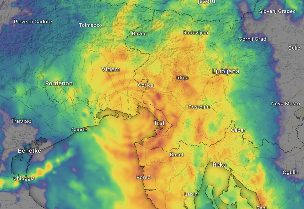 koncentrični krogi, radarska slika padavin