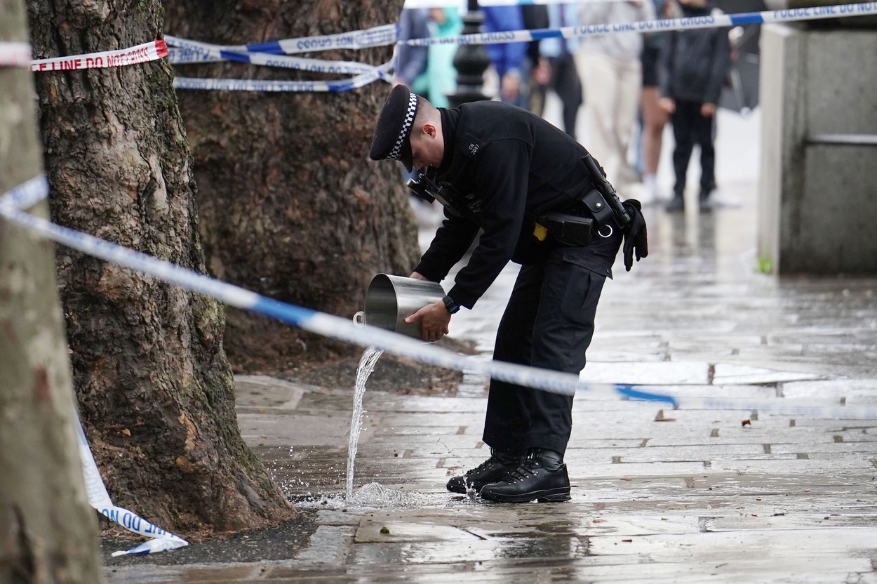 Napad pred Britanskim muzejem v Londonu.