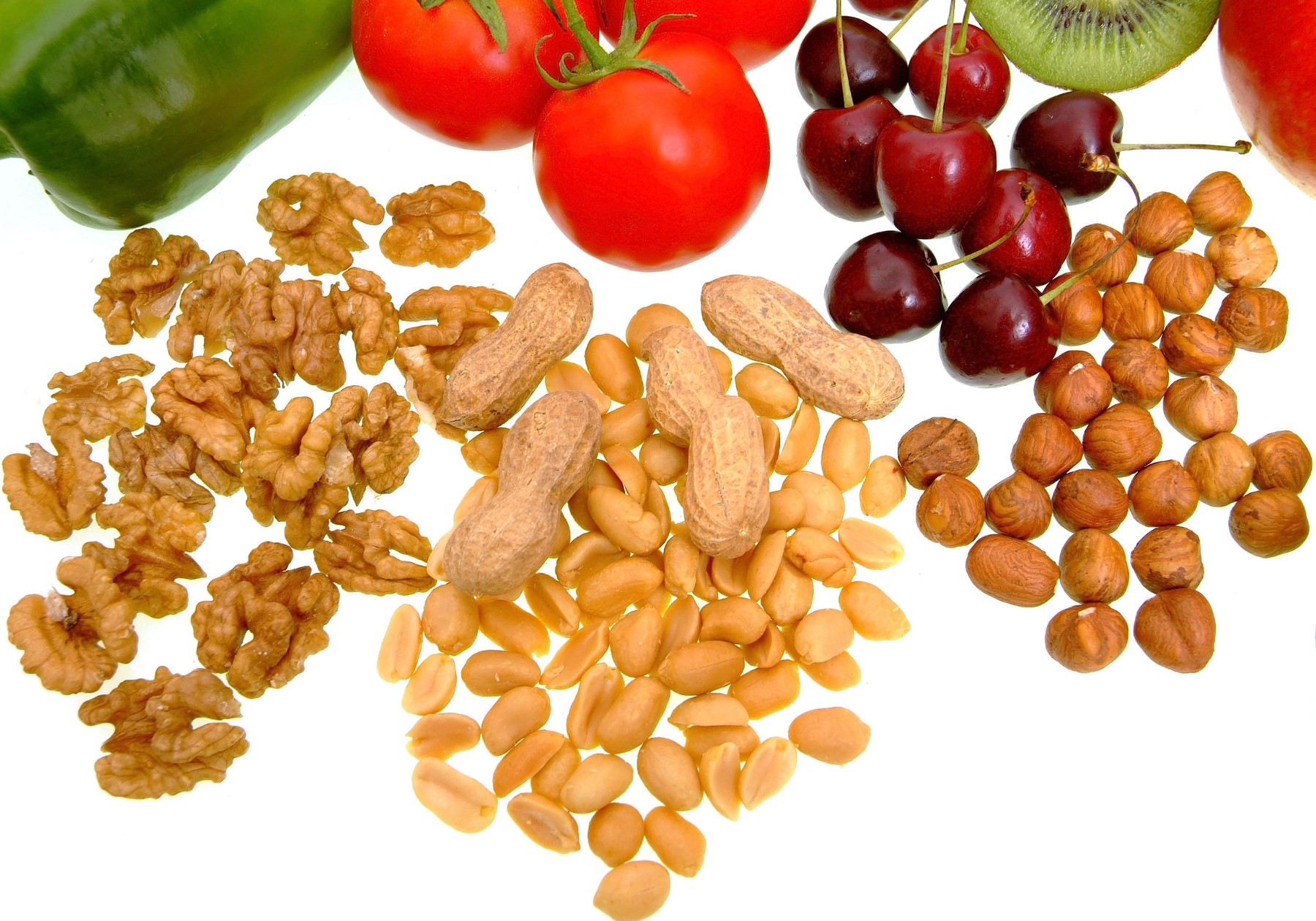 paradižnik, češnje, arašidi, orehi, oreški, zelenjava
