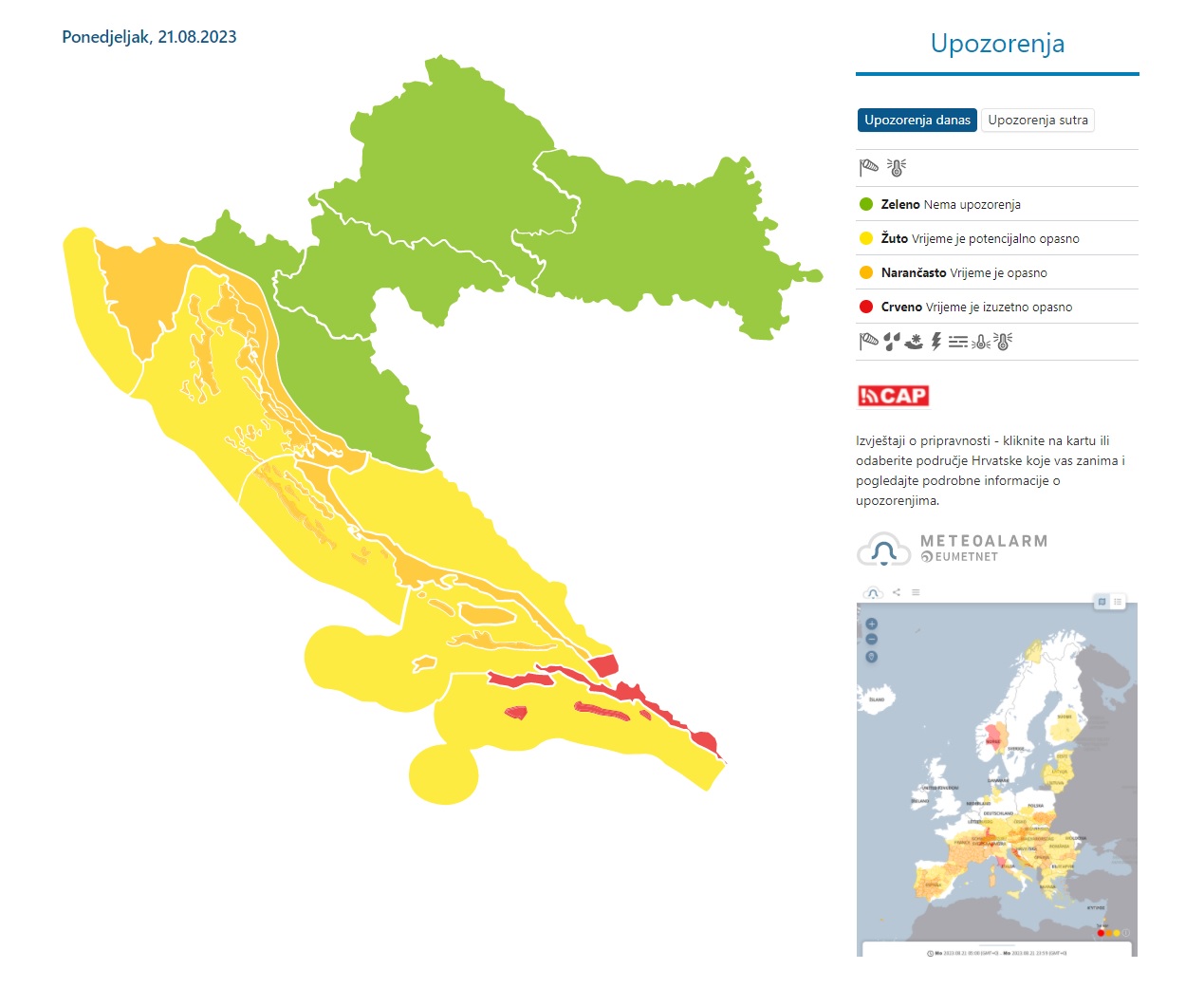 rdeče opozorilo na hrvaškem zaradi vročine