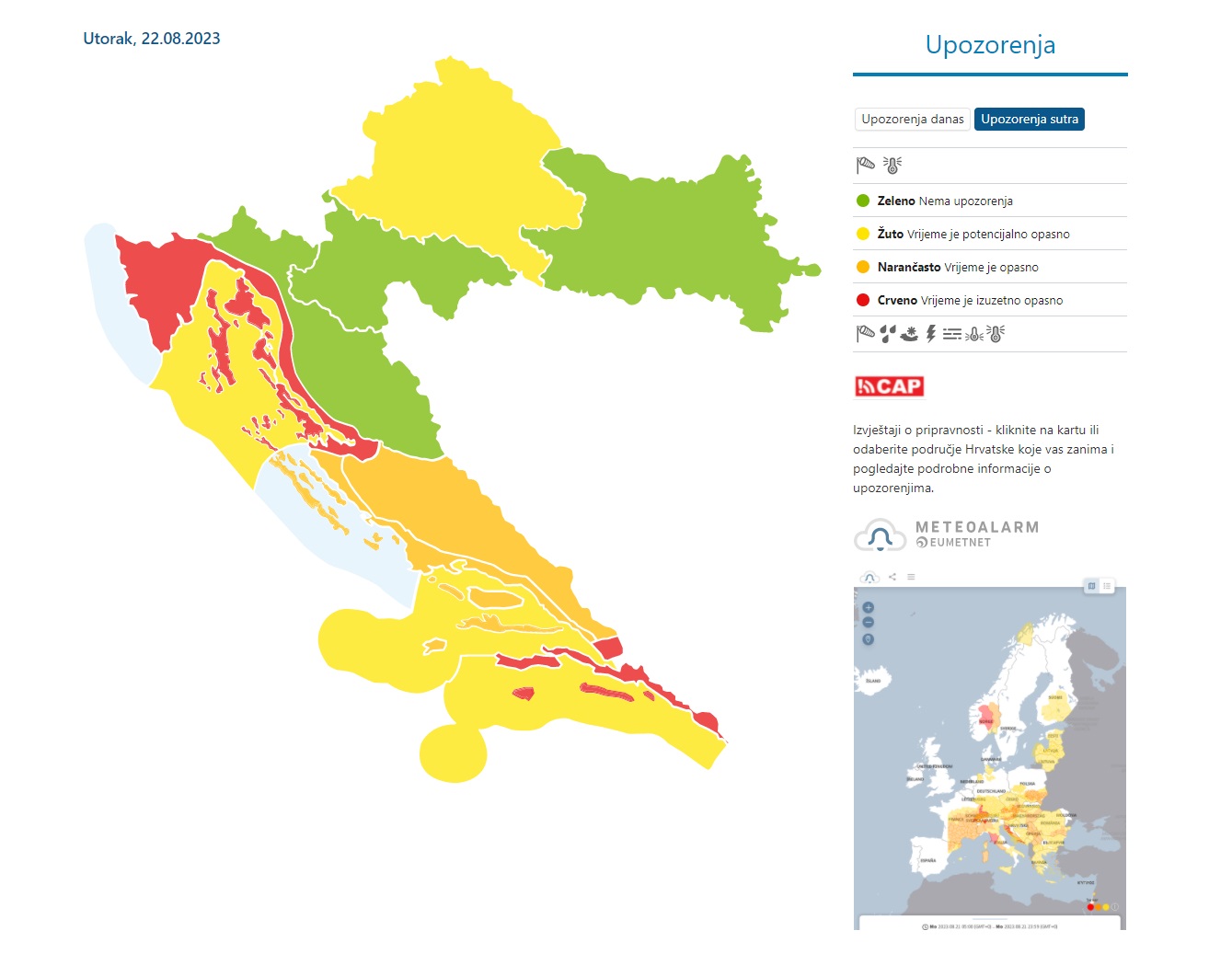 rdeče opozorilo na hrvaškem zaradi vročine
