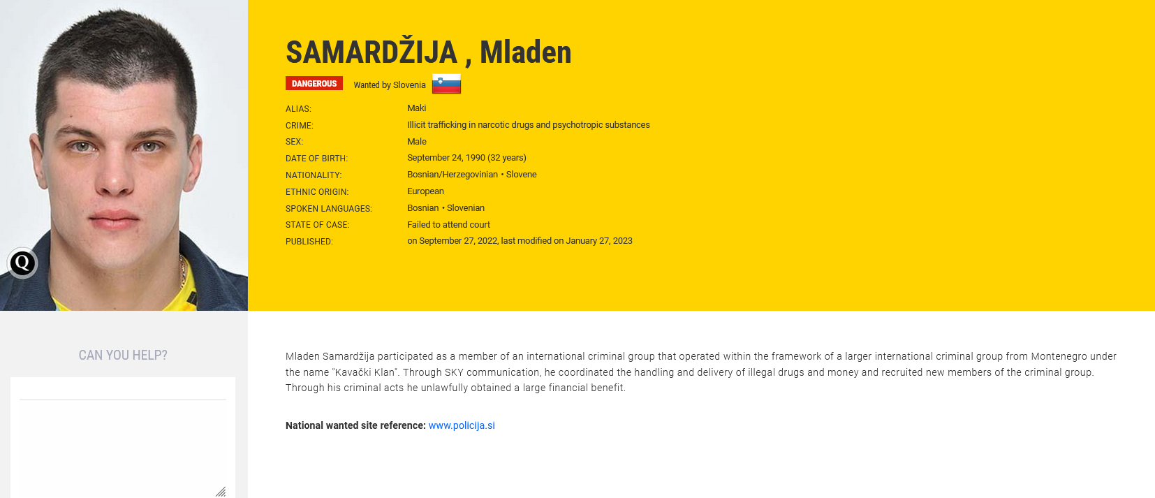 Mladen Samardžija, Eu Most Wanted