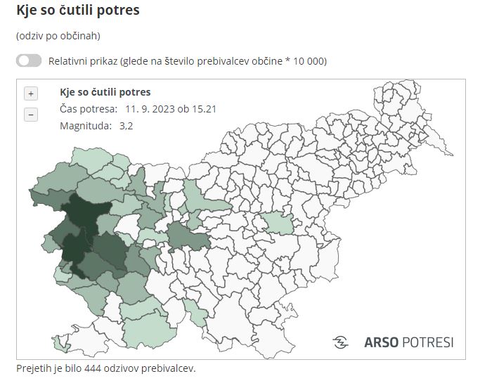 Kje so čutili potres