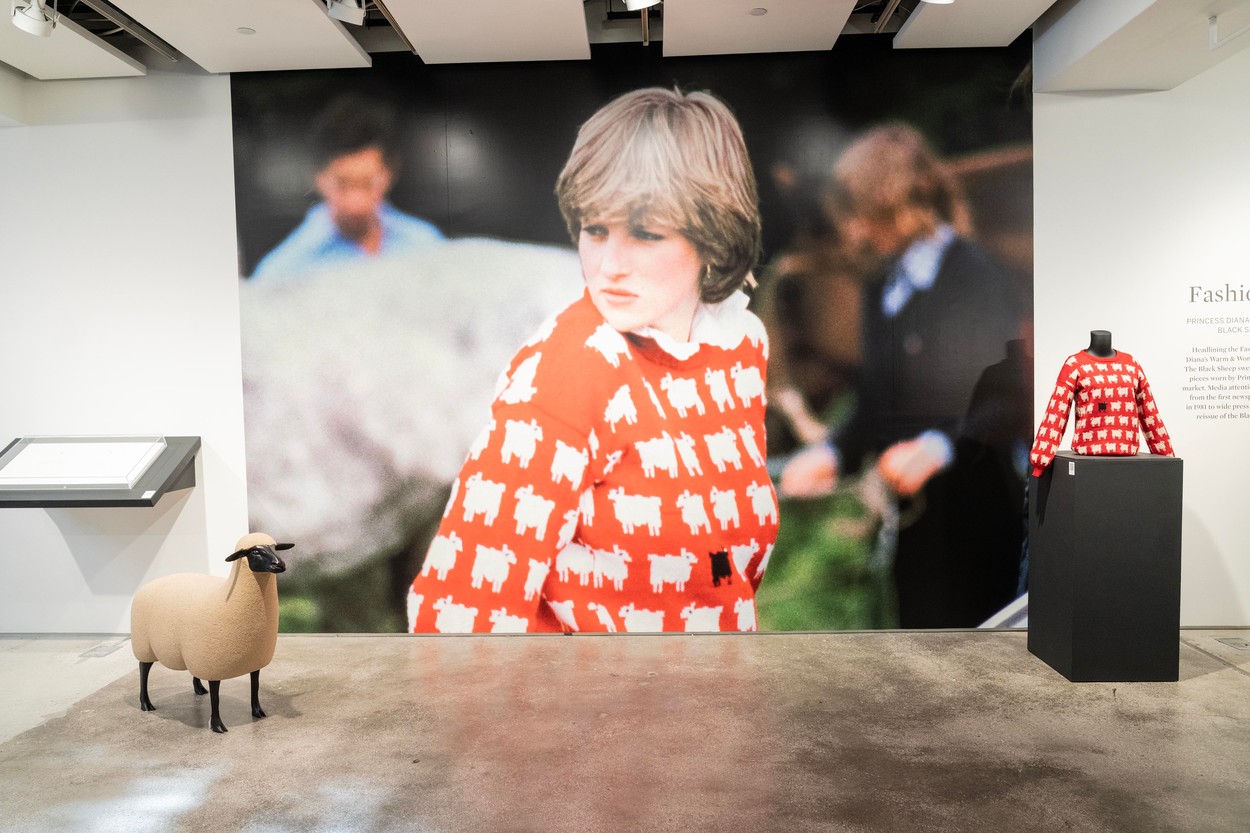 Princesa diana, rdeč pulover s črno ovco