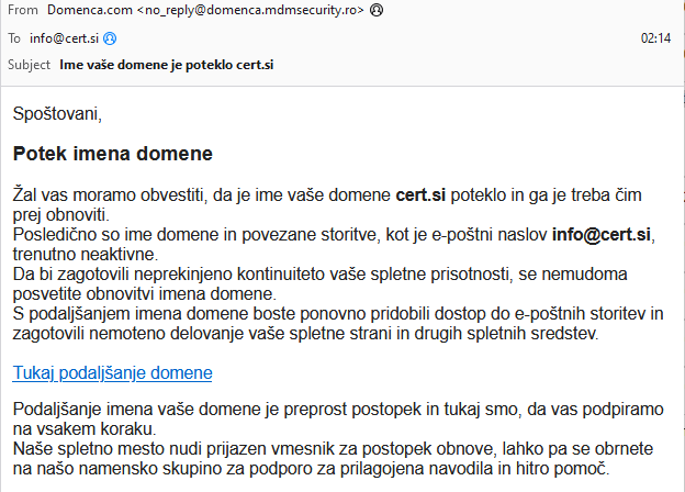 phishing, domena, si-cert, prevara