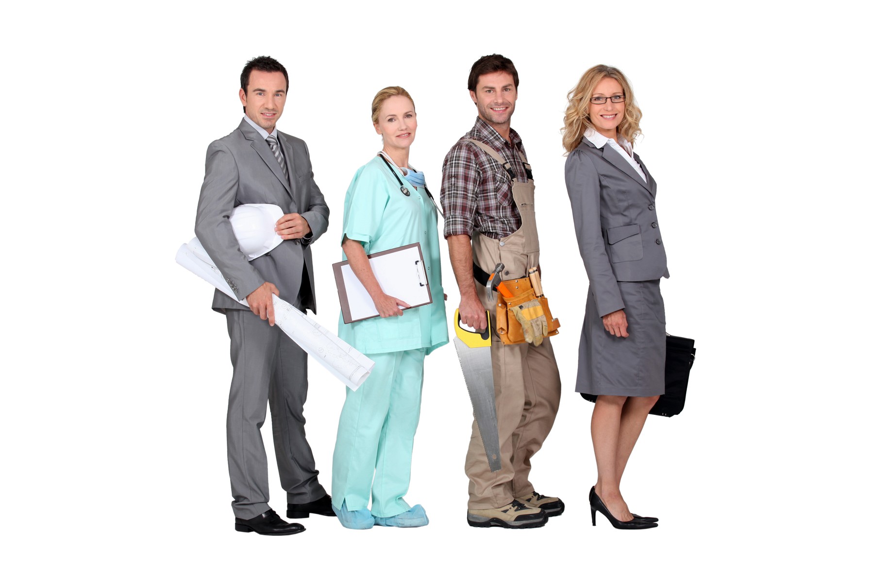 različni poklici, inženir, zdravnica, delavec, mizar, pravnica, menedžerka, menedžer