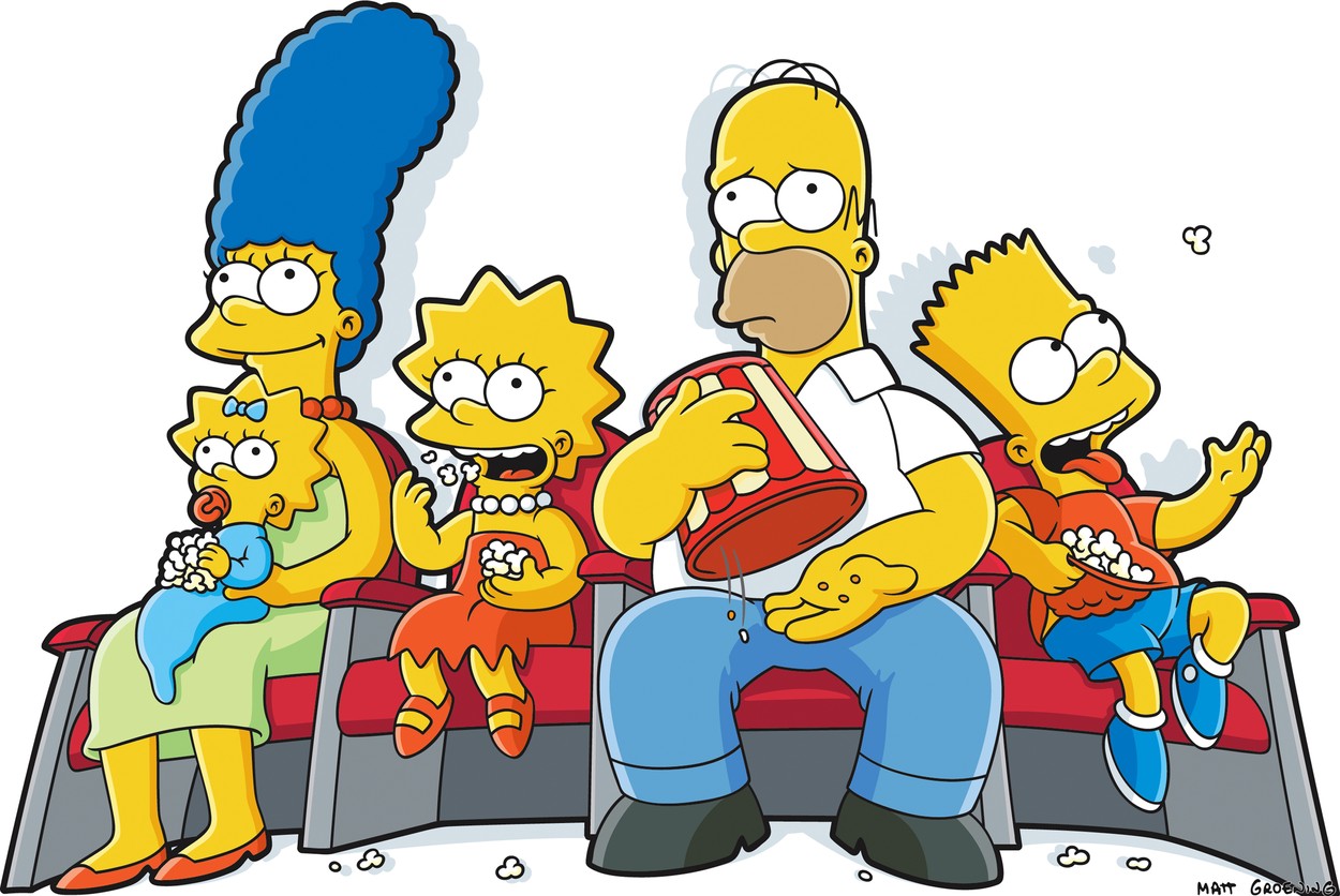 The Simpsons enjoySimpsonovi, risanka, animirana serija, Bart, Homer, Marge, Lisa, Maggie, Simpsonan evening at the movies in "The Simpsons Movie"