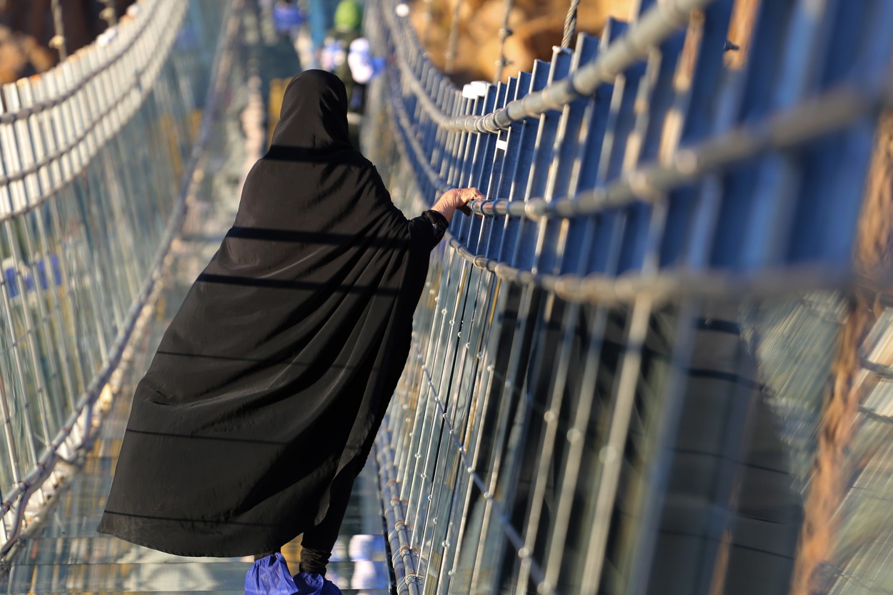 Arched glass suspension bridge in Ardabil, Iran