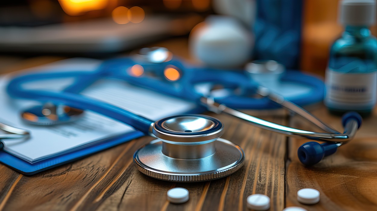 stethoscope on the table with a medical document