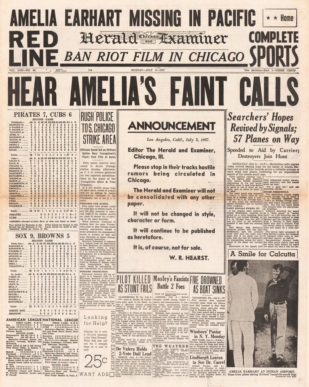 Amelia Earhart, izginotje