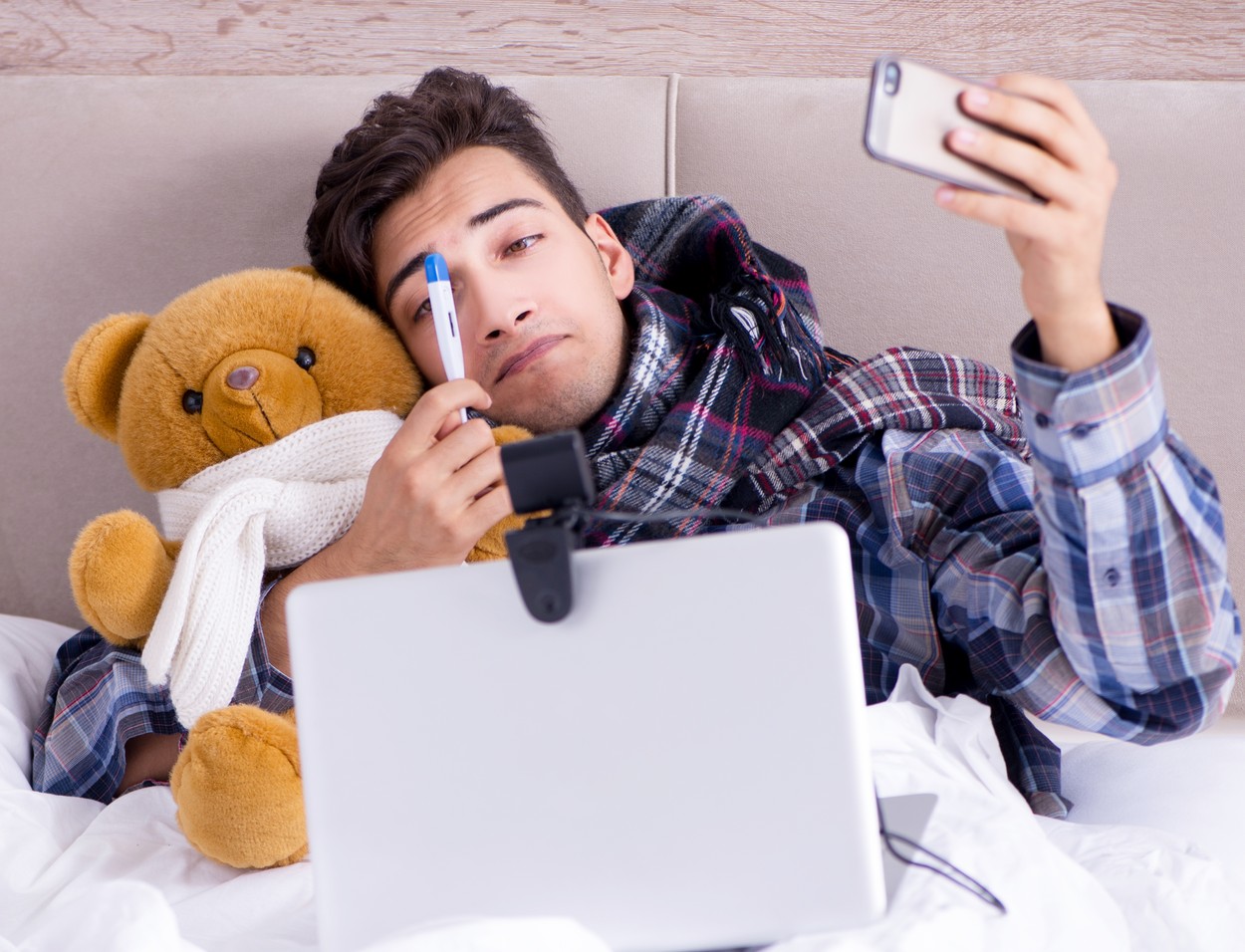 moški, prehlad, gripa, bolezen, medvedek