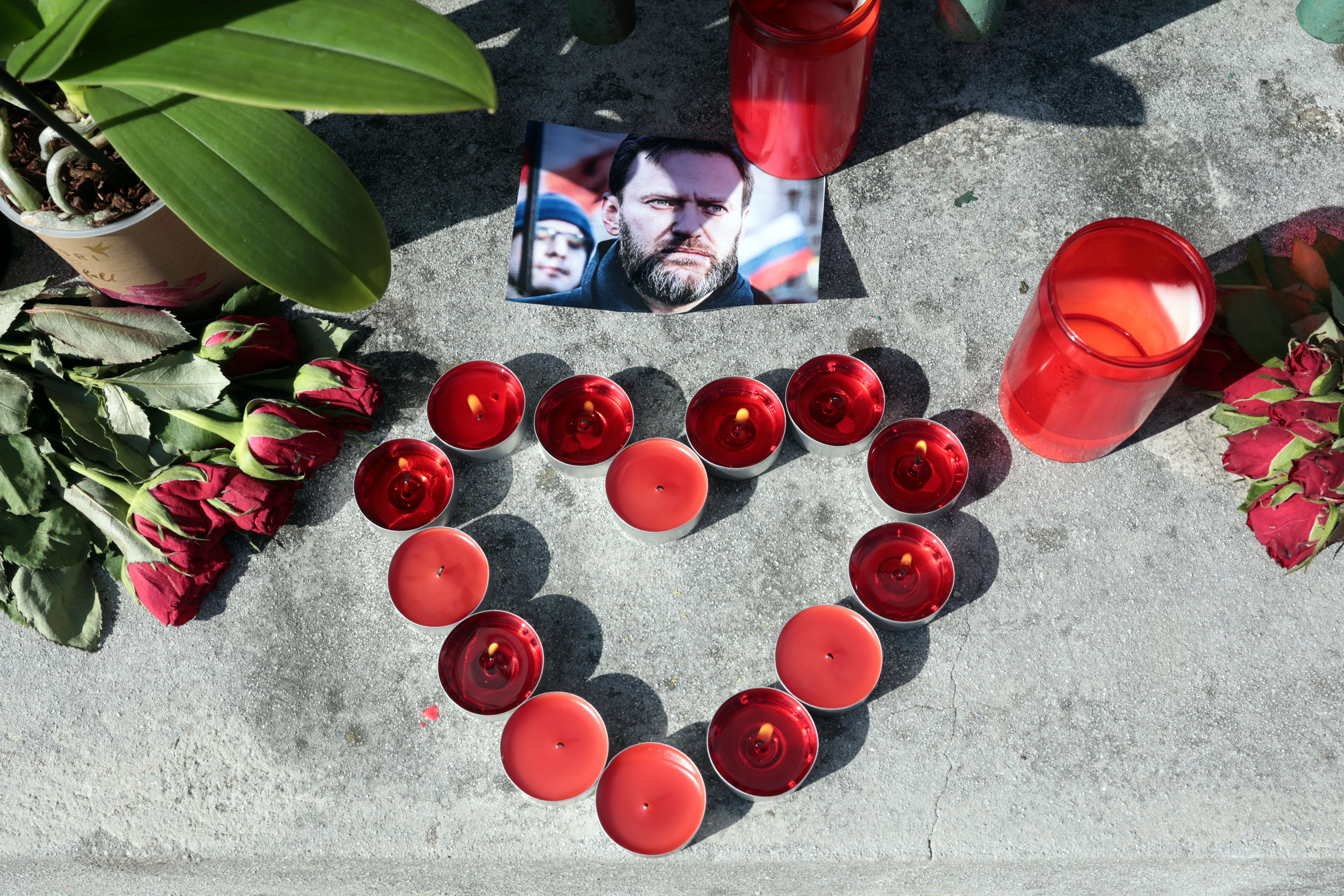 Sveče in cvetje pred nemškim veleposlaništvom v Ljubljani (Foto: Borut Živulović/BOBO)