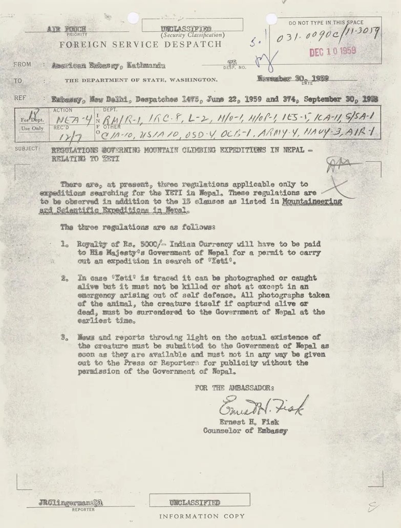 Jeti, memorandum, Yeti memo, Nepal