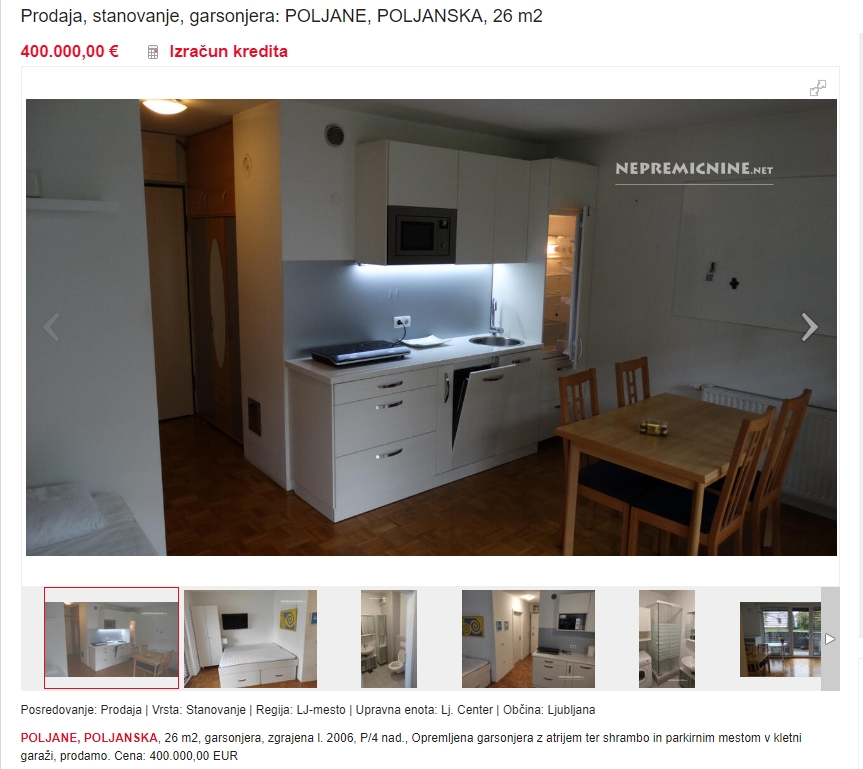 najdražja garsonjera v ljubljani