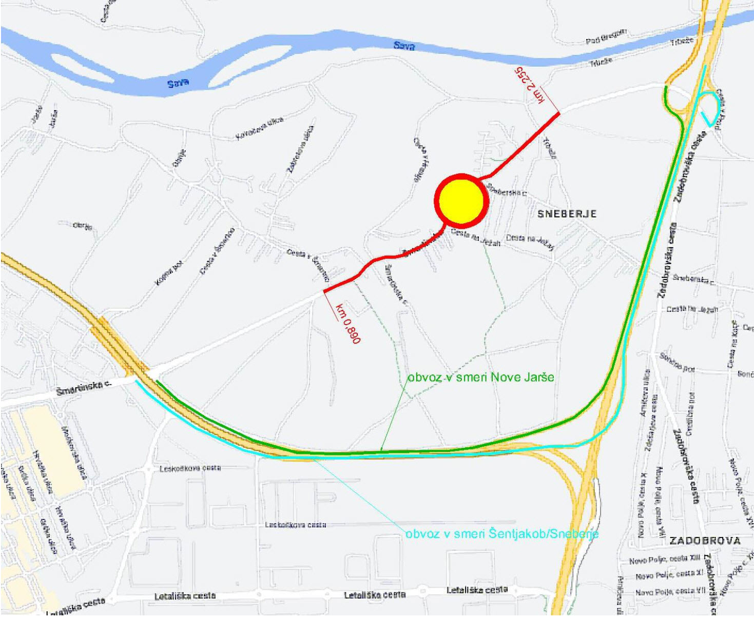 šmartinska cesta, zapora, sneberje