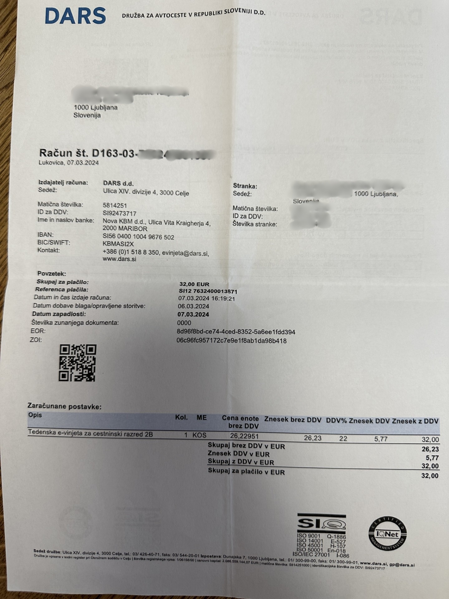 potrdilo o nakupu vinjete