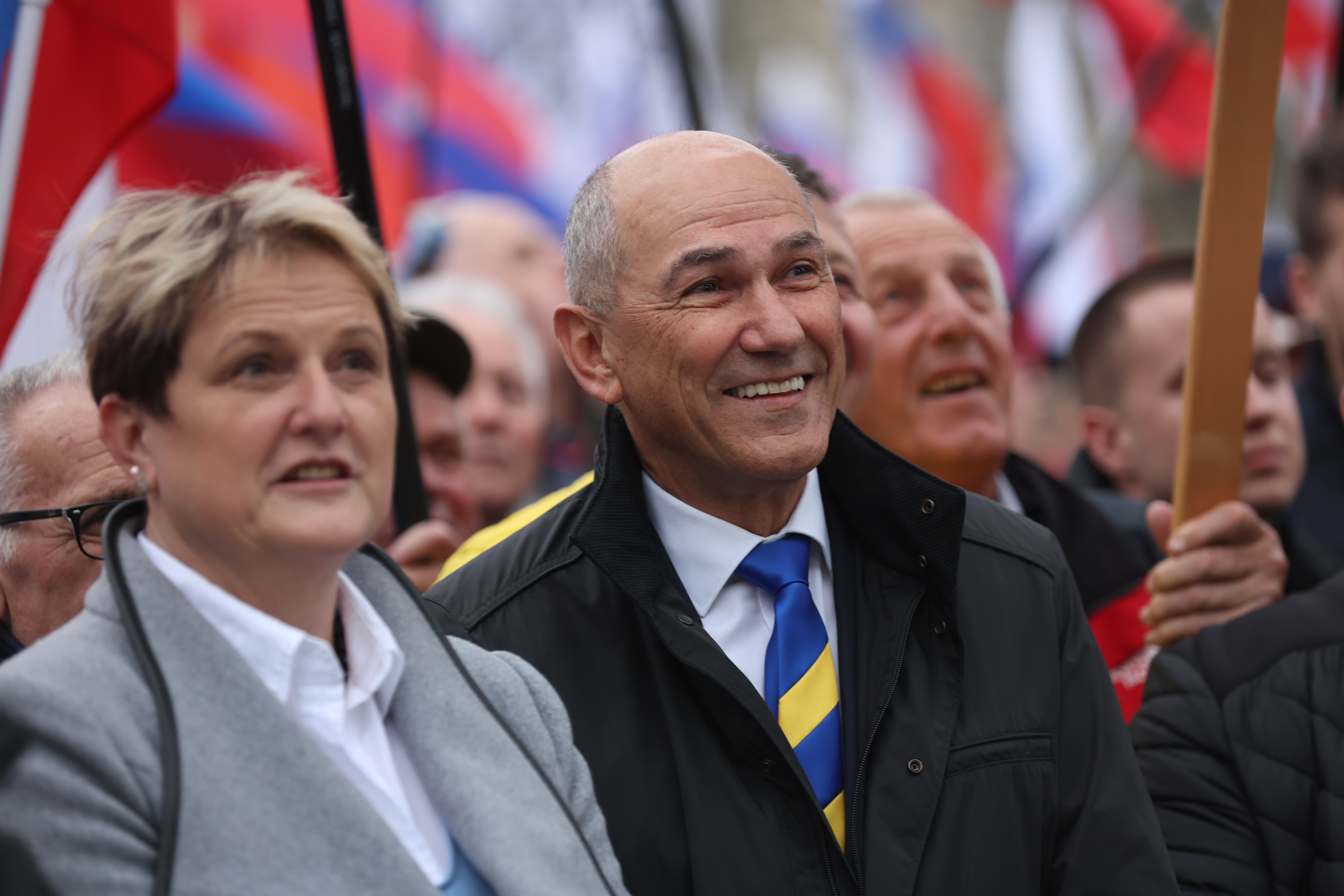 sds, protest, janez janša, jelka godec