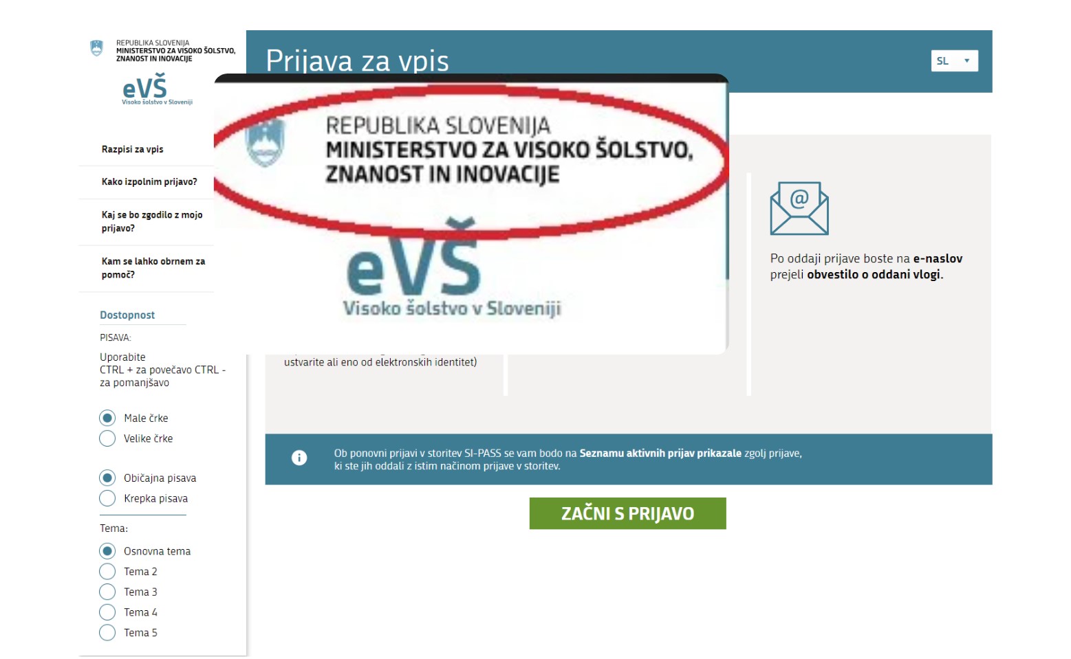 Ministrstvo za visoko šolstvo, napaka