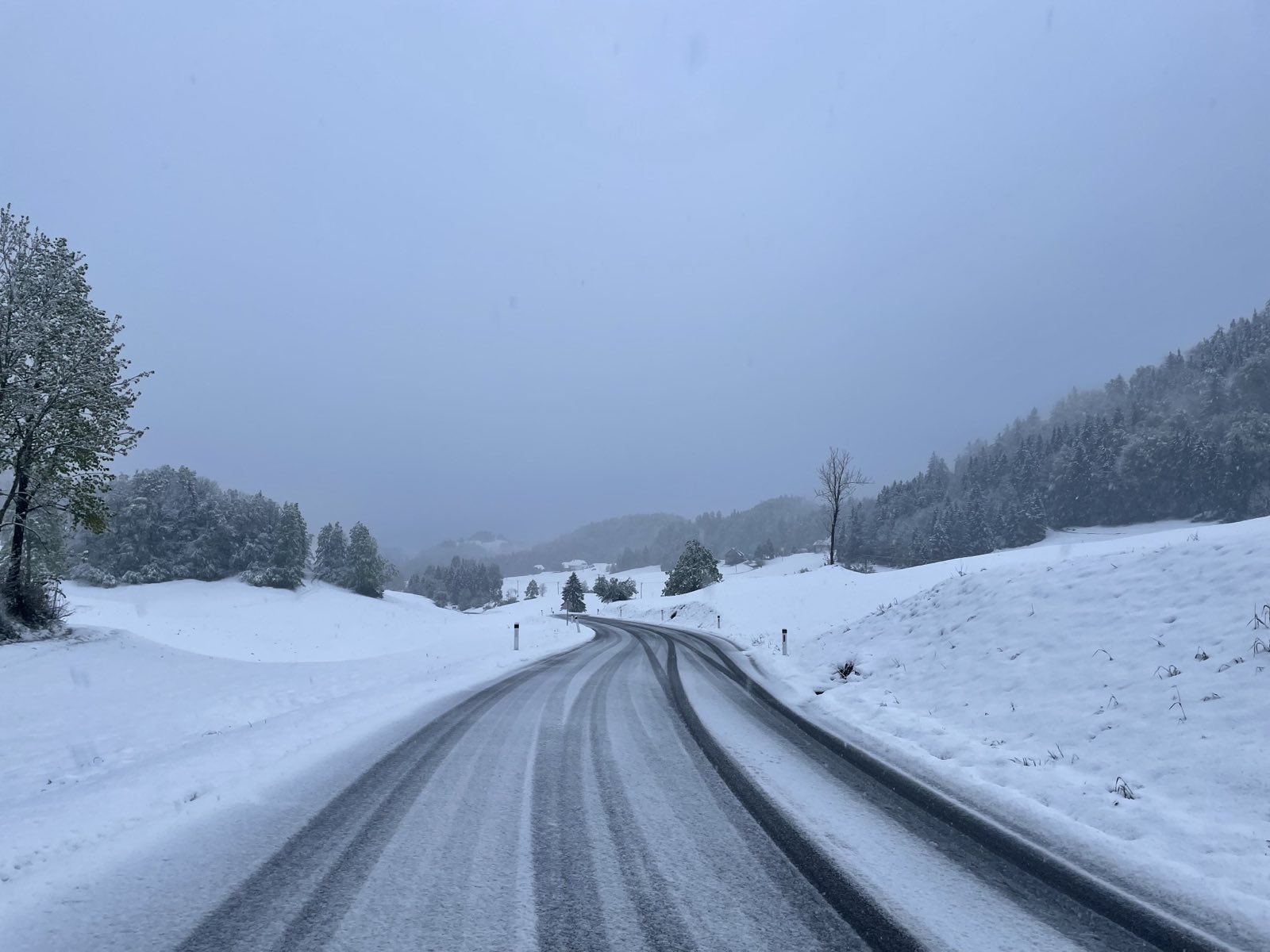 Snežilo je tudi v Šentjoštu nad Horjulom, kar je približno 30 kilometrov iz Ljubljane. (Foto: N1)
