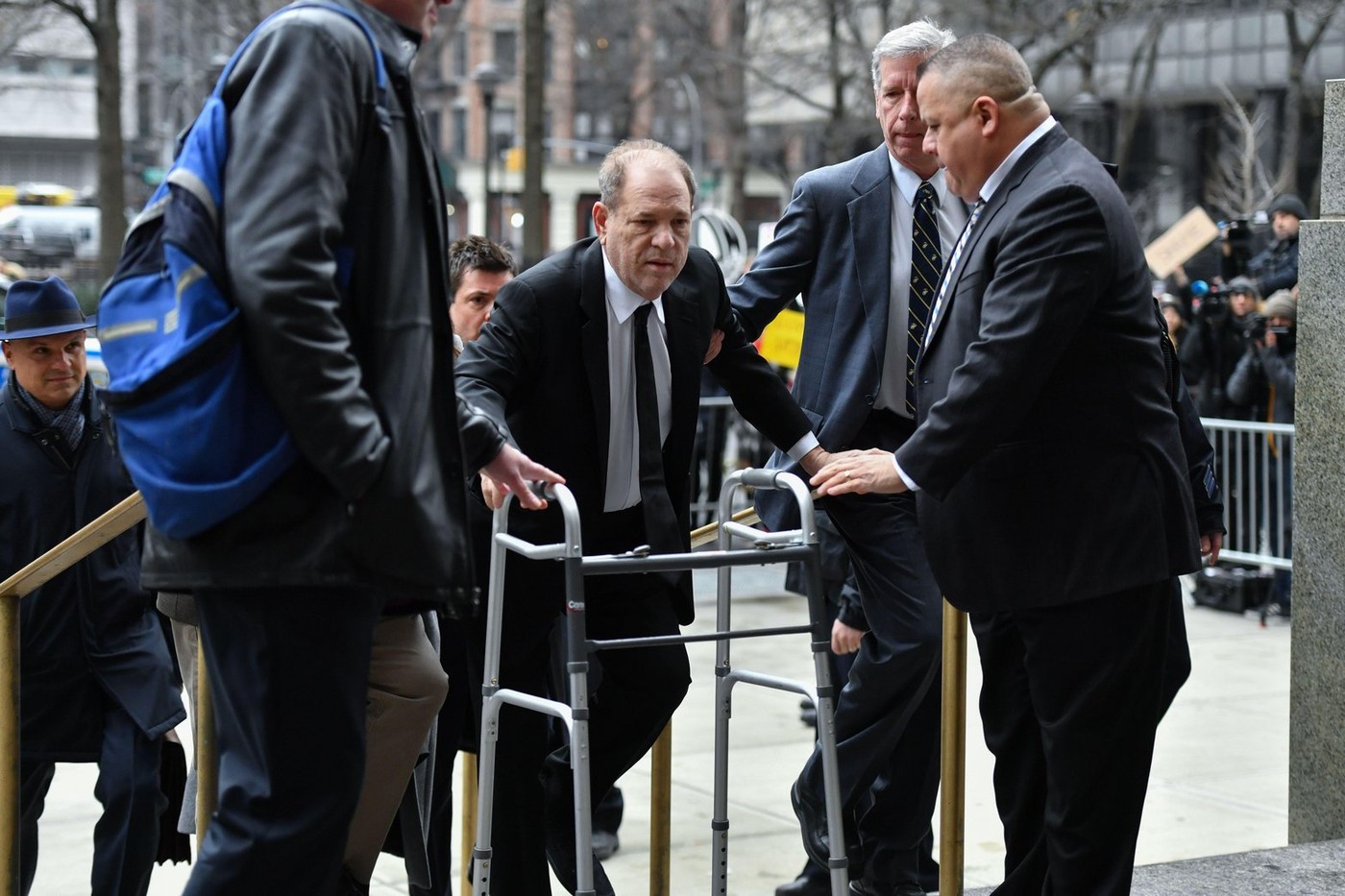 Harvey Weinstein arrives at a Manhattan court house on January 06, 2020 in New York City. Weinstein, a movie producer whose alleged sexual misconduct