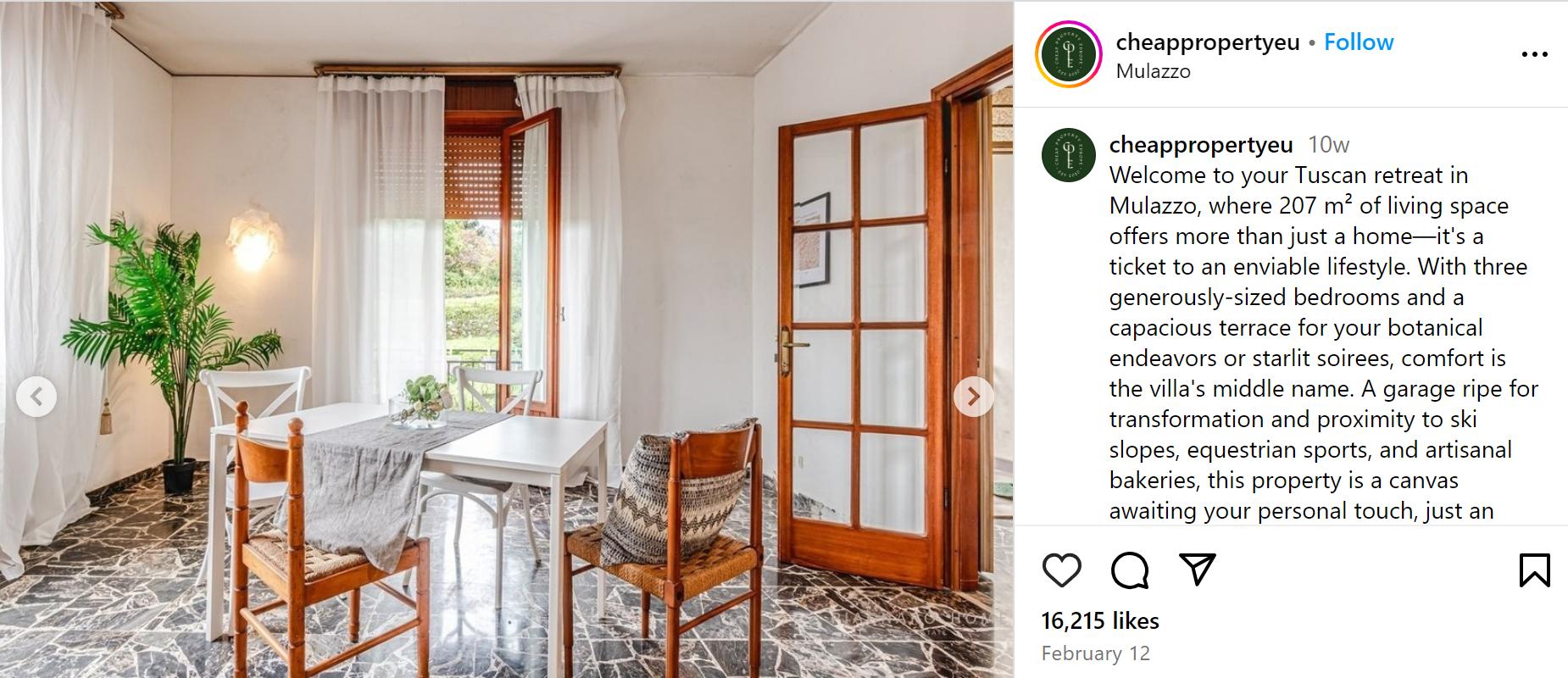 Foto: Zajem zaslona/Instagram/cheappropertyeu