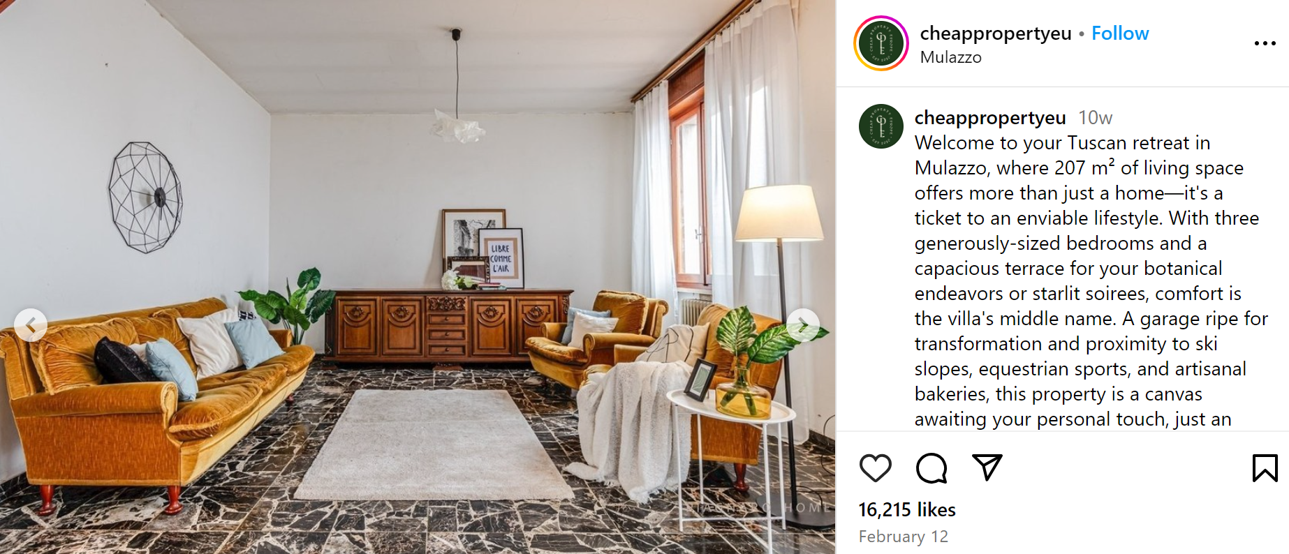 Foto: Zajem zaslona/Instagram/cheappropertyeu