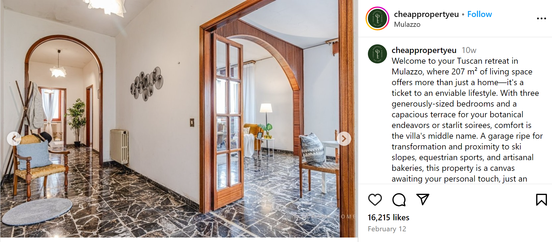 Foto: Zajem zaslona/Instagram/cheappropertyeu