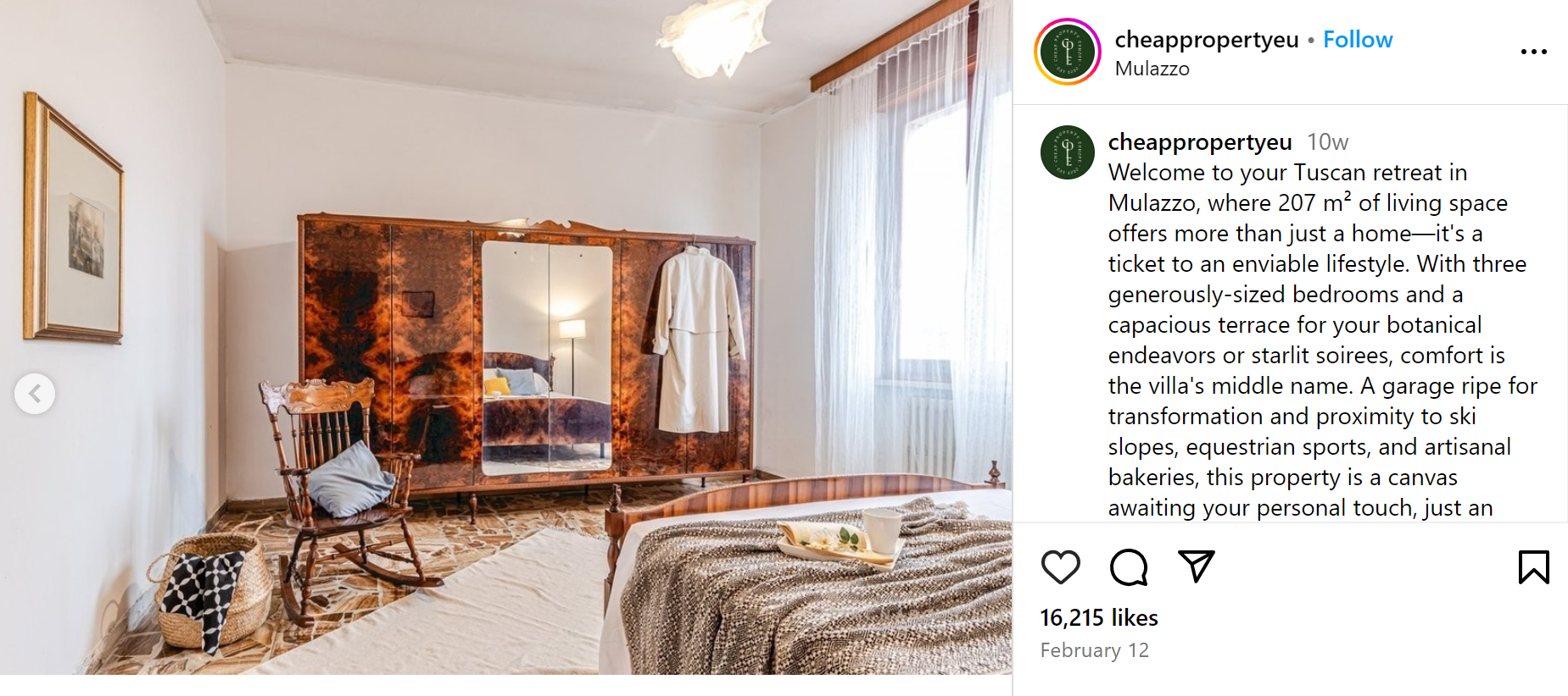 Foto: Zajem zaslona/Instagram/cheappropertyeu