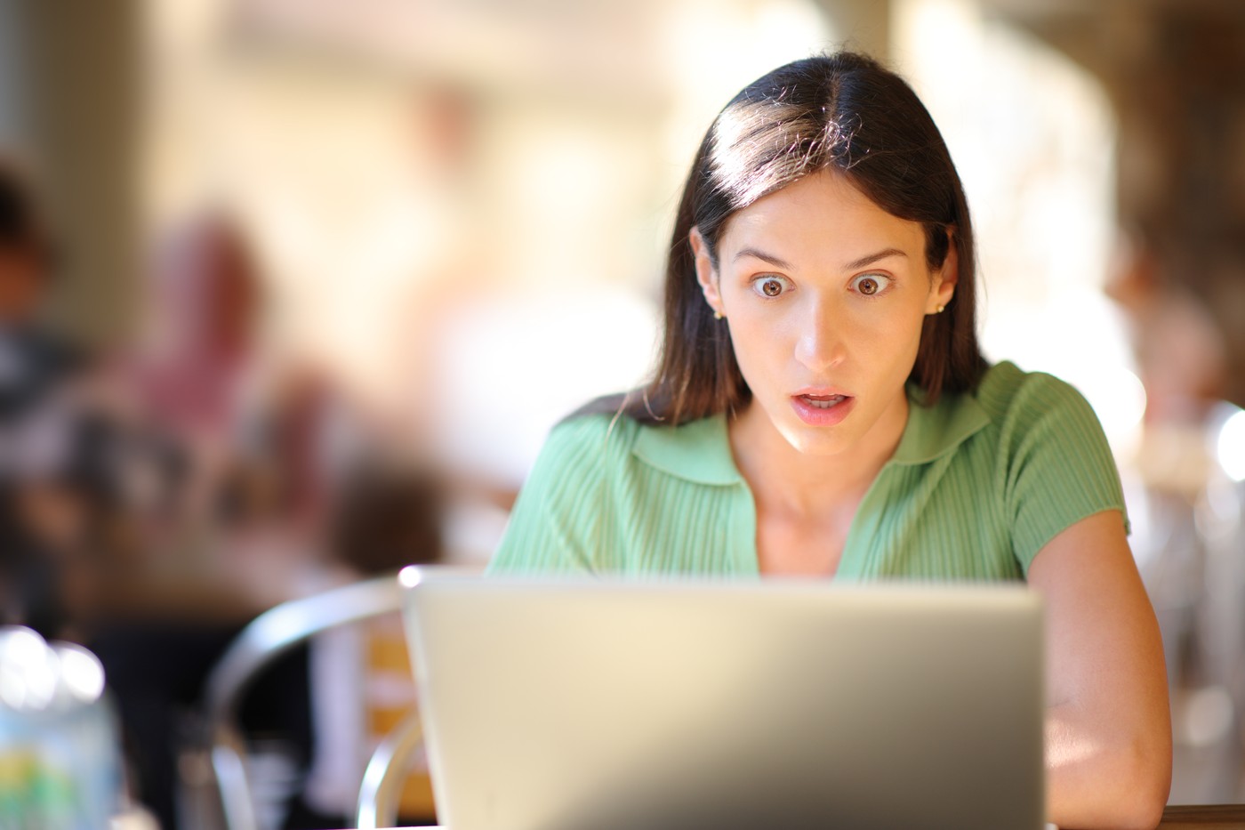 prenosni računalnik, laptop, ženska, presenečenje, presenečena