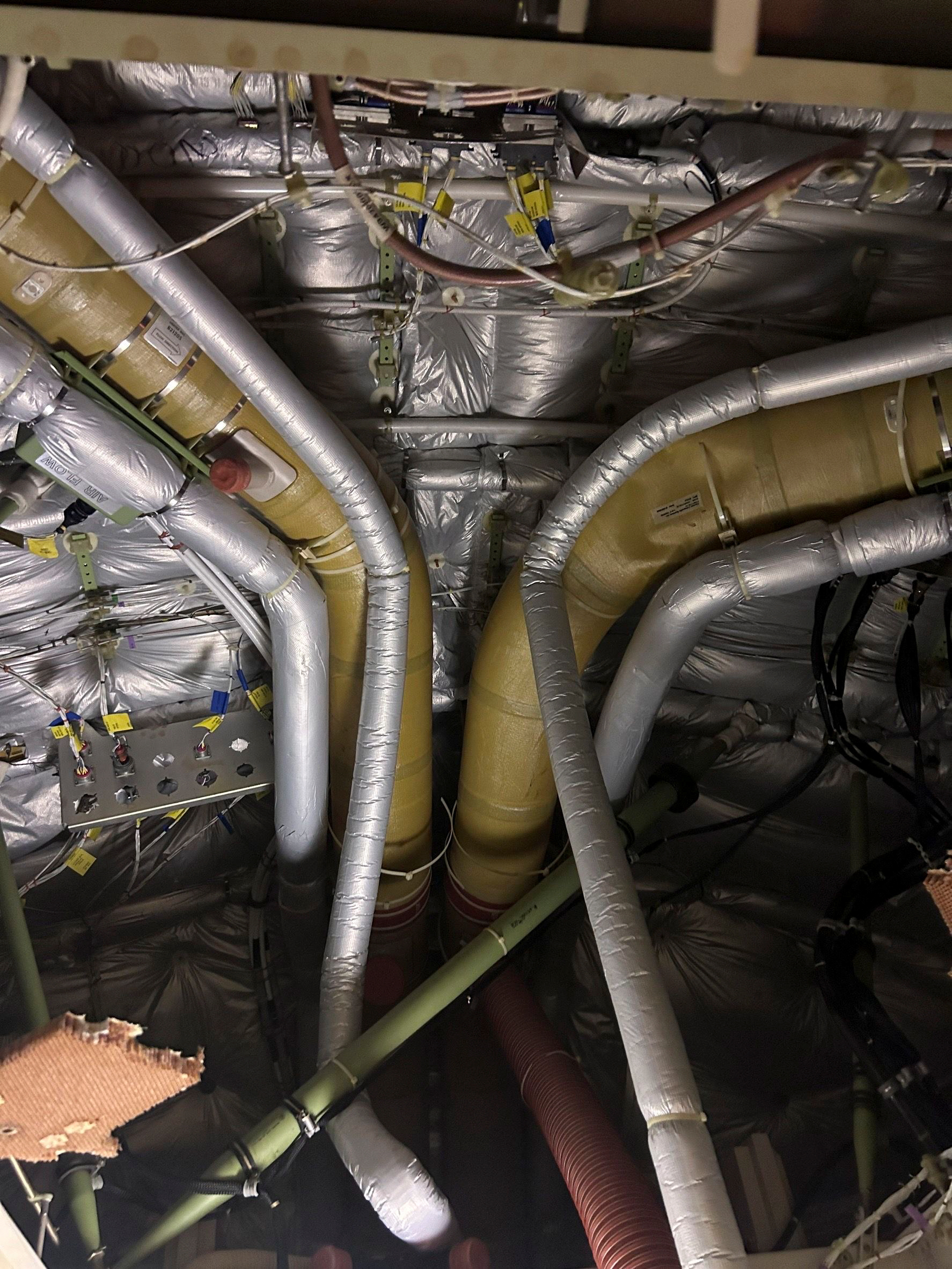 The interior of Singapore Airline flight SG321 is pictured after an emergency landing at Bangkok's Suvarnabhumi International Airport