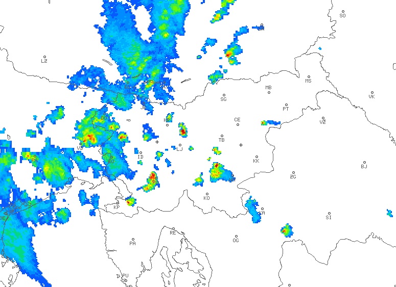 Radarska slika padavin 30. 5.